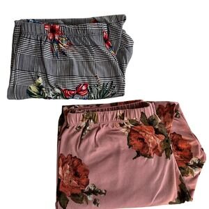 Floral Print Pants Women's Plaid‎ Casual Comfy Elastic Waist Stretch Leggings